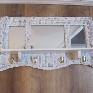 Wicker Mirror Shelf Coat Hat Rack
